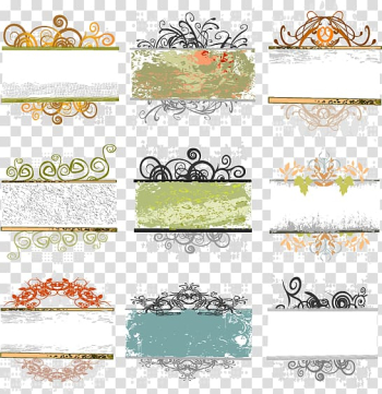 Assorted-color border illustration lot, Frames Flower Ornament, painted box set title transparent background PNG clipart