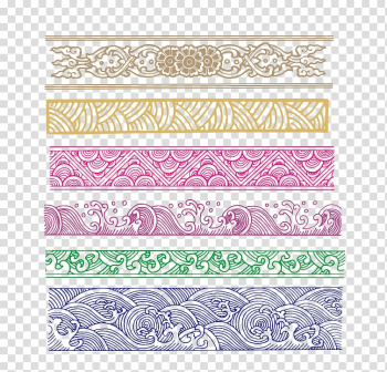 Assorted-color digital frame illustration, China Motif Chinoiserie, Chinese classical wave patterns transparent background PNG clipart