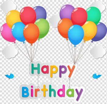 Assorted-color happy birthday greetings, Birthday cake Happy Birthday to You , fonts birthday with balloons transparent background PNG clipart