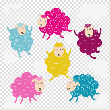 Assorted-color sheep illustration, Sheep Birthday, 6 color sheep material transparent background PNG clipart