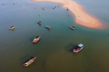 Assorted-colored Canoe Boats Aerial View Assorted-colored Canoe Boats Aerial View
