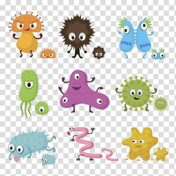 Assorted germs cartoon characters, Bacteria Cartoon Microorganism , Abstract cartoon monster transparent background PNG clipart