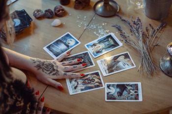 Assorted Tarot Cards On Table Assorted Tarot Cards On Table