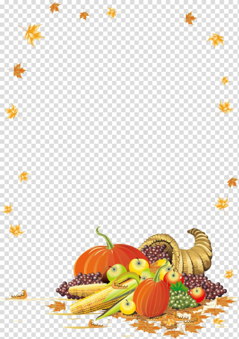 Assorted vegetables illustration, Thanksgiving Cornucopia , Creative fruit and vegetable maple leaf frame transparent background PNG clipart