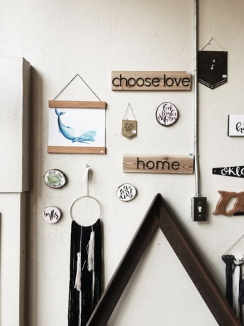 assorted wall decorations on beige wall