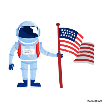 Astronaut in spacesuit standing with a flag Astronaut in spacesuit standing with a flag
