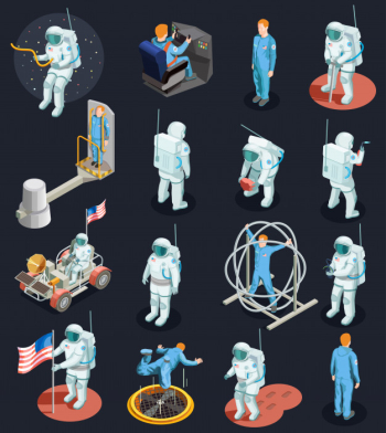 Astronauts isometric characters set Free Vector