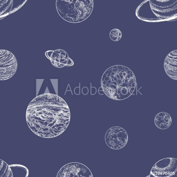 Astronomical seamless pattern with planets and other planetary bodies in outer space