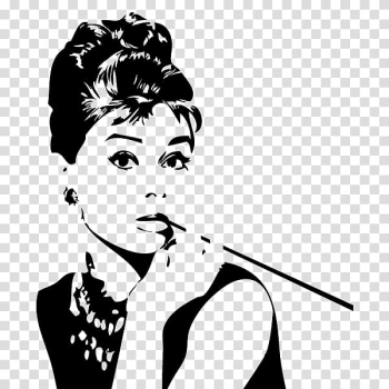 Audrey Hepburn holding smoke pipe, Art museum Breakfast At Tiffany's Poster, marilyn transparent background PNG clipart