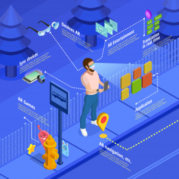 Augmented reality navigation game isometric poster Augmented reality navigation game isometric poster