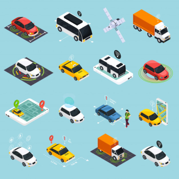 Autonomous vehicle isometric icons set Free Vector Autonomous vehicle isometric icons set Free Vector