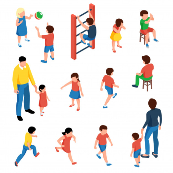 Baby and kids isometric icons set with preschool children playing on playground  isolated Free Vector