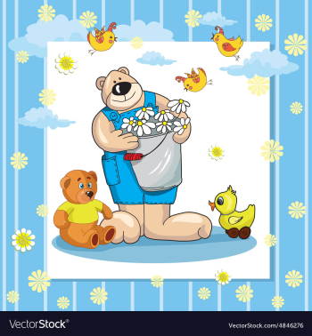 Baby card with teddy bear and duck vector image Baby card with teddy bear and duck vector image
