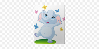 Baby Elephant Dancing With Butterflies Canvas Print - Cute Baby Elephant Cartoon Baby Elephant Dancing With Butterflies Canvas Print - Cute Baby Elephant Cartoon
