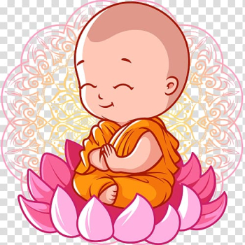 Baby Guru on pink flower illustration, Buddhism Cartoon Buddhas Birthday Bhikkhu, Children's cartoon character Buddhism transparent background PNG clipart