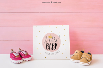 Baby mockup with paper and shoes