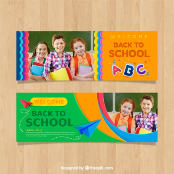 Back to school web banner with photo collection