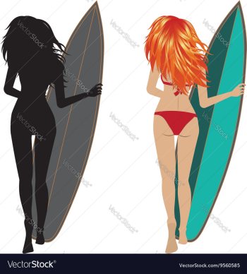 Back View of a Surfer Girl2 vector image