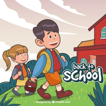 Background of hand drawn children going to school 