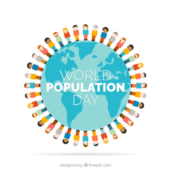 Background with world and people in flat design