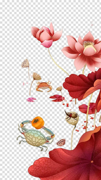 Bailu Qiufen Nelumbo nucifera, Hand-painted red lotus transparent background PNG clipart