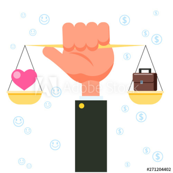 Balance between love and money concept Balance between love and money concept