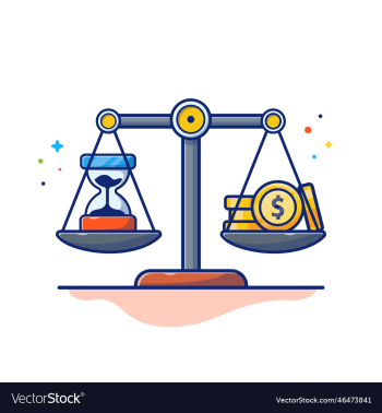 balance scale with hourglass and gold coin cartoon balance scale with hourglass and gold coin cartoon