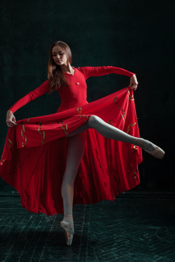 Ballerina posing in pointe shoes at black wooden pavilion Free Photo