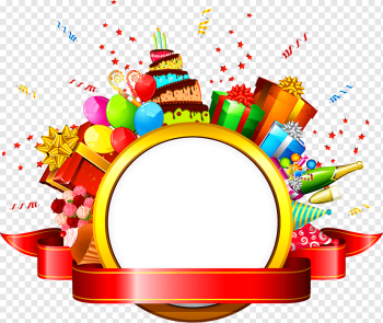 balloons, cakes and gifts template,, birthday present, ribbon, ring, text png