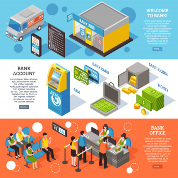 Bank isometric banners set Free Vector