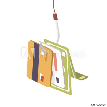 Banking card and cash money hang on fishing hook vector graphic illustration Banking card and cash money hang on fishing hook vector graphic illustration