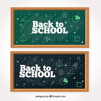 Banners of blackboards with mathematical drawings