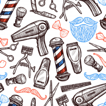 Barber shop attributes doodle seamless pattern Free Vector Barber shop attributes doodle seamless pattern Free Vector