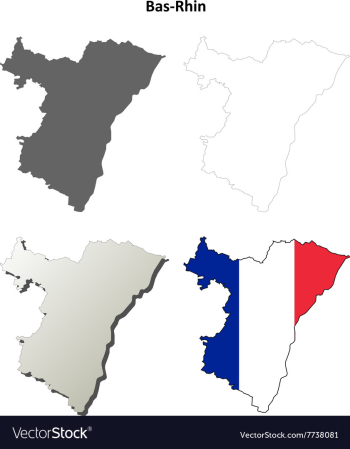 Bas-Rhin Alsace outline map set vector image Bas-Rhin Alsace outline map set vector image