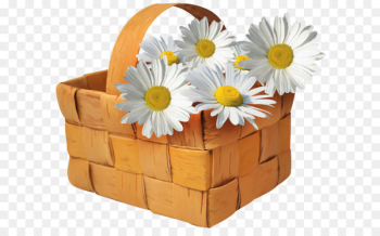 Basket Clip art - Large Transparent Basket with Daisies Clipart 