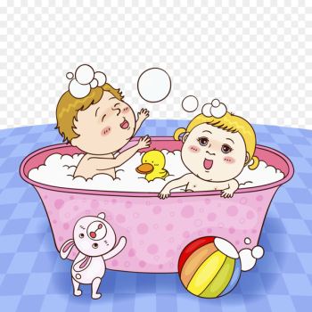 Bathing Drawing Bathtub Illustration - 2 children in a bathtub 