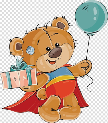 Bear holding gift box graphic art, Bear Watercolor painting Illustration, The little bear in the red cloak transparent background PNG clipart