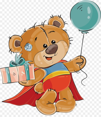 Bear Watercolor painting Illustration - The little bear in the red cloak 