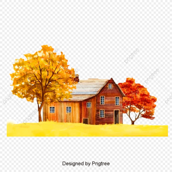 Beautiful Autumn Trees And Houses Scenery Material, Golden, Autumn ...