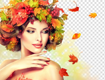 Beautiful girl hat leaves transparent background PNG clipart