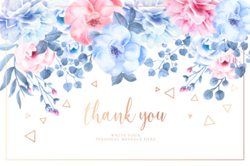 Beautiful thank you card with watercolor flowers Free Vector