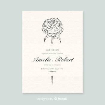 Beautiful wedding invitation template with peony flowers