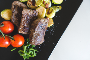 Beef steaks with vegetables from above Beef steaks with vegetables from above