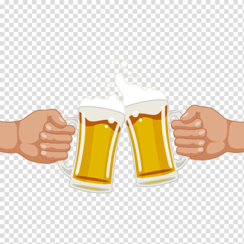 Beer mugs illustration, Draught beer Birthday Drink Brewing, Cheers friends transparent background PNG clipart