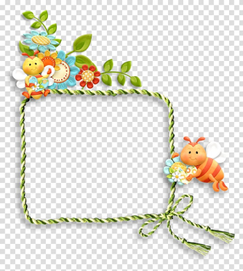 Bees and flowers border illustration, , Bee Frame transparent background PNG clipart