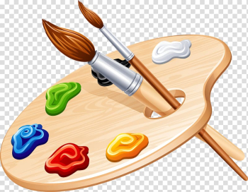 Beige wooden art pallet with brushes art, Palette Painting Paintbrush, painting transparent background PNG clipart