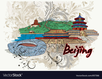 Beijing doodles with floral vector image