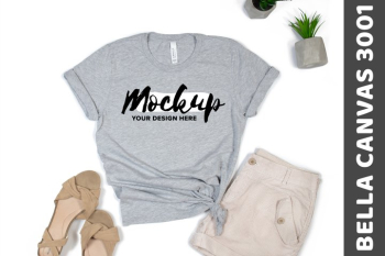 Bella Canvas 3001 Athletic Heather Flat Lay Mockup Bella Canvas 3001 Athletic Heather Flat Lay Mockup