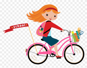 Bicycle Cartoon Clip Art - Cartoon Girl Riding Her Bike