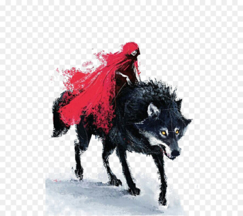 Big Bad Wolf Little Red Riding Hood Gray wolf Drawing Art - Fairy tale little red hat illustration 